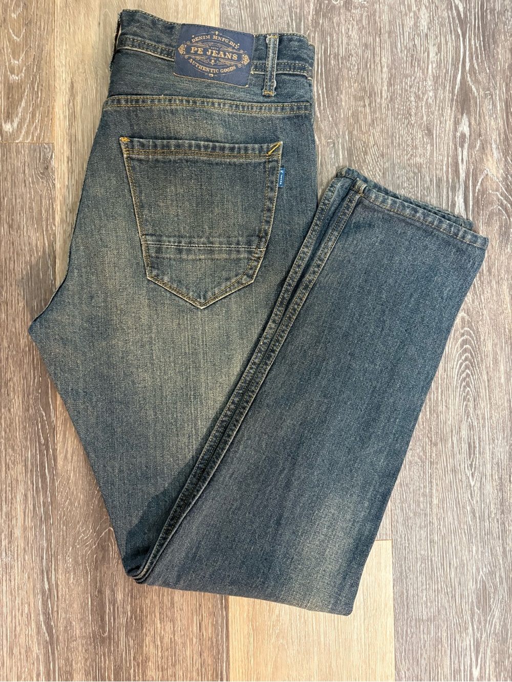 PE JEANS. Men's Straight Leg Denim Jeans in Faded Blue Casual, Cozy; 100% Cotton